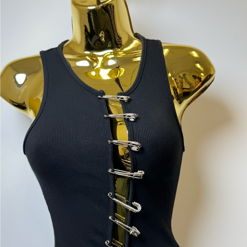 AKIRA Safety Pin Dress Black Bodycon Cutout Small - Picture 4 of 9